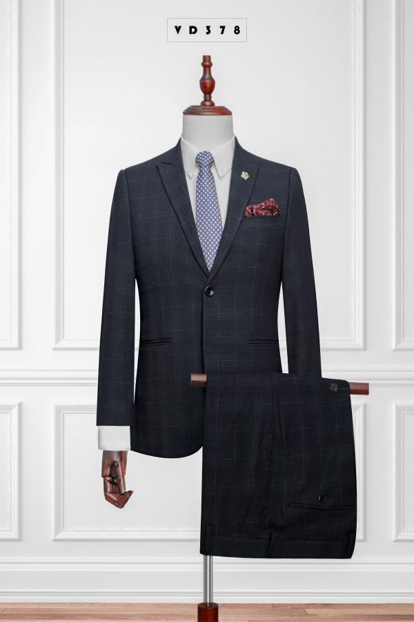 378 Bộ Vest Nam Đen Caro Vengoc 2 Nút #0